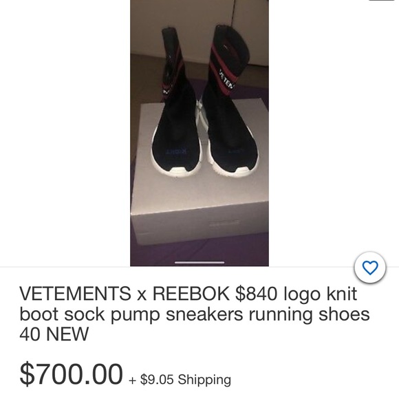 VETEMENTS X REEBOK BLACK SOCK SNEAKER - Picture 6 of 8